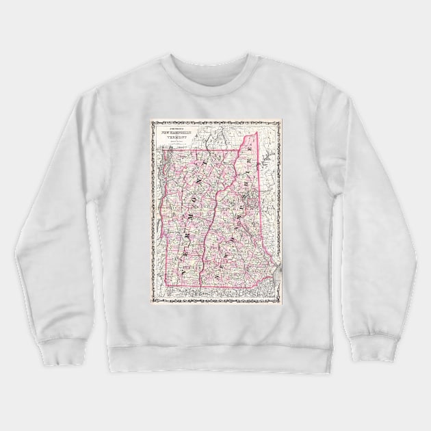 Vintage Map of New Hampshire and Vermont (1861) Crewneck Sweatshirt by Bravuramedia